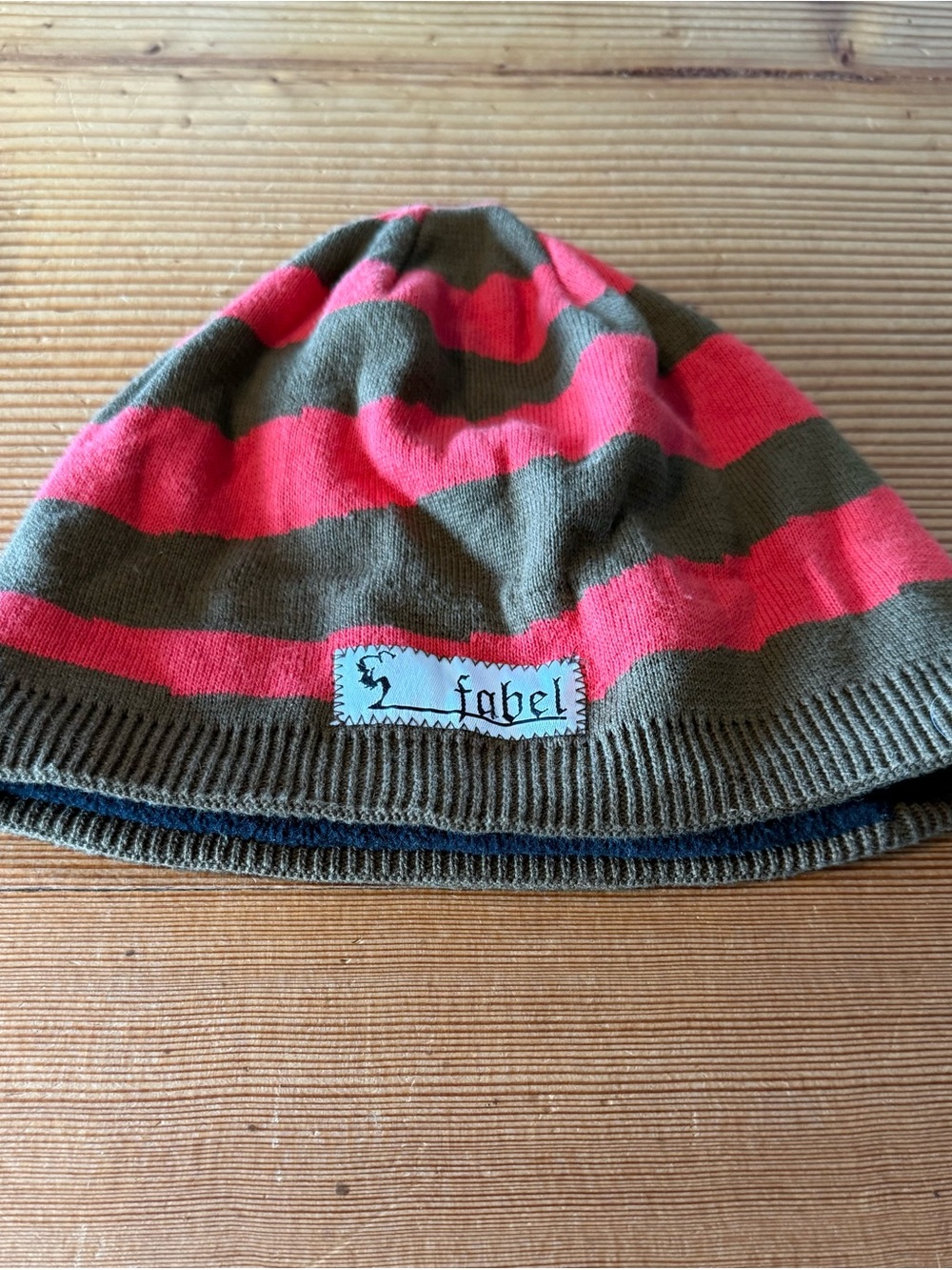 Striped Beanie Hat in Olive and Coral